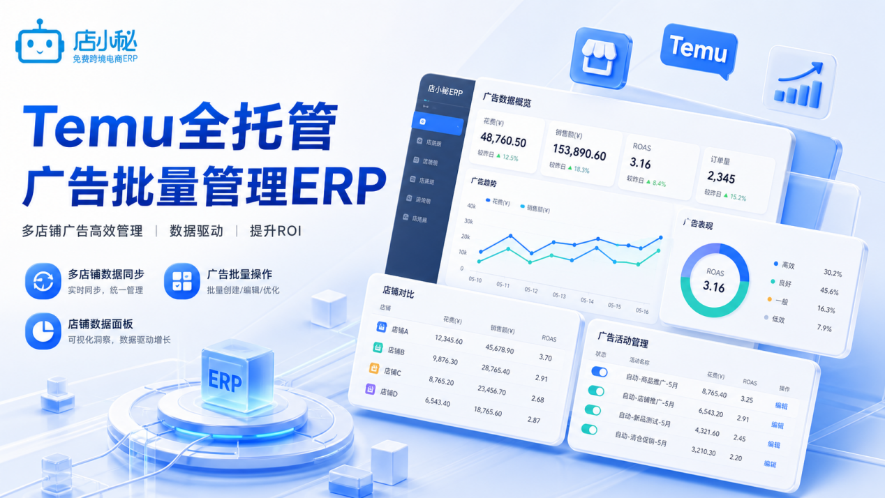 temu全托管广告批量管理ERP