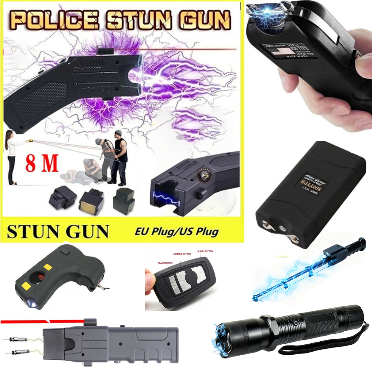 Neuester Taser Mini Hochspannungs-Elektroschocker, wiederaufladbar, ausziehbar, tragbar, aus Metall, mit LED-Blitzsignal, Selbstverteidigungs-Taschenlampe (2026)_voghion.com
