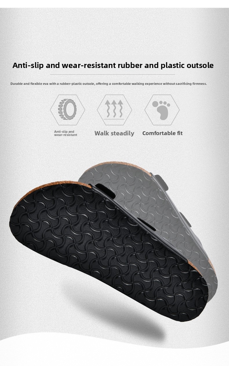 Unisex Soft Cork Slides With Double Buckle And Non-slip Sole_voghion.com
