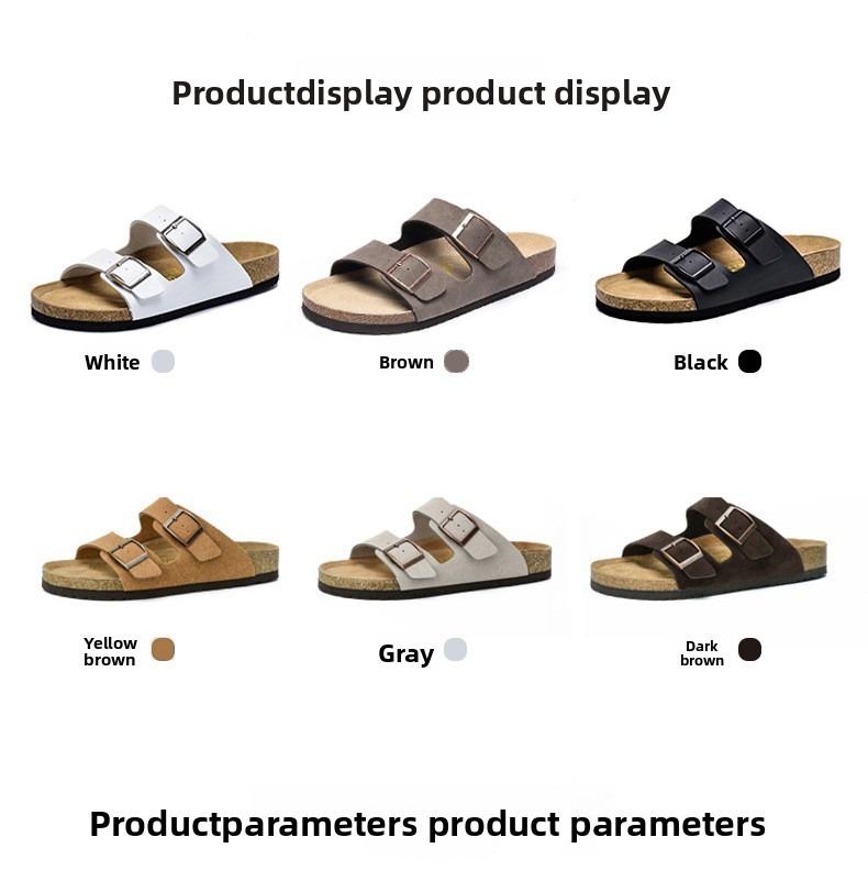 Unisex Soft Cork Slides With Double Buckle And Non-slip Sole_voghion.com