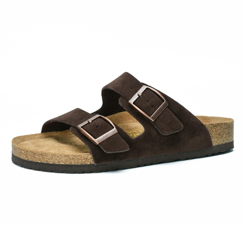 Unisex Soft Cork Slides With Double Buckle And Non-slip Sole_voghion.com