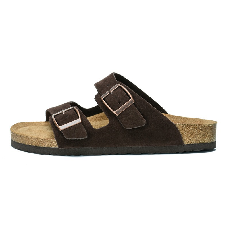 Unisex Soft Cork Slides With Double Buckle And Non-slip Sole_voghion.com