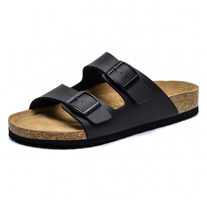Unisex Soft Cork Slides With Double Buckle And Non-slip Sole_voghion.com