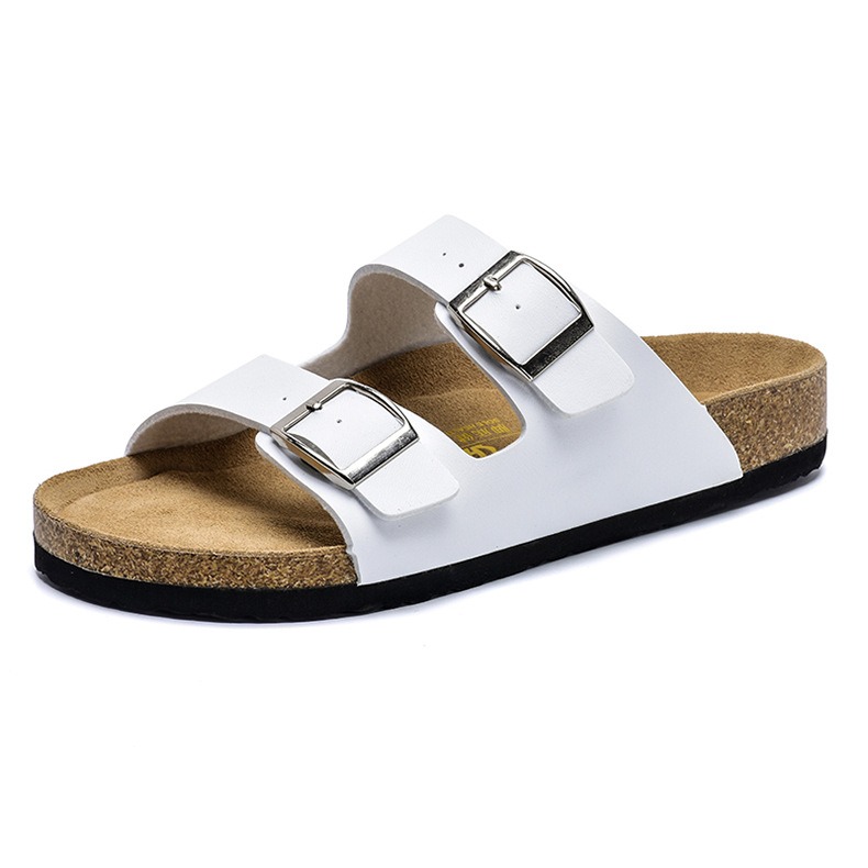 Unisex Soft Cork Slides With Double Buckle And Non-slip Sole_voghion.com