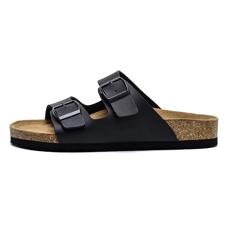 Unisex Soft Cork Slides With Double Buckle And Non-slip Sole_voghion.com