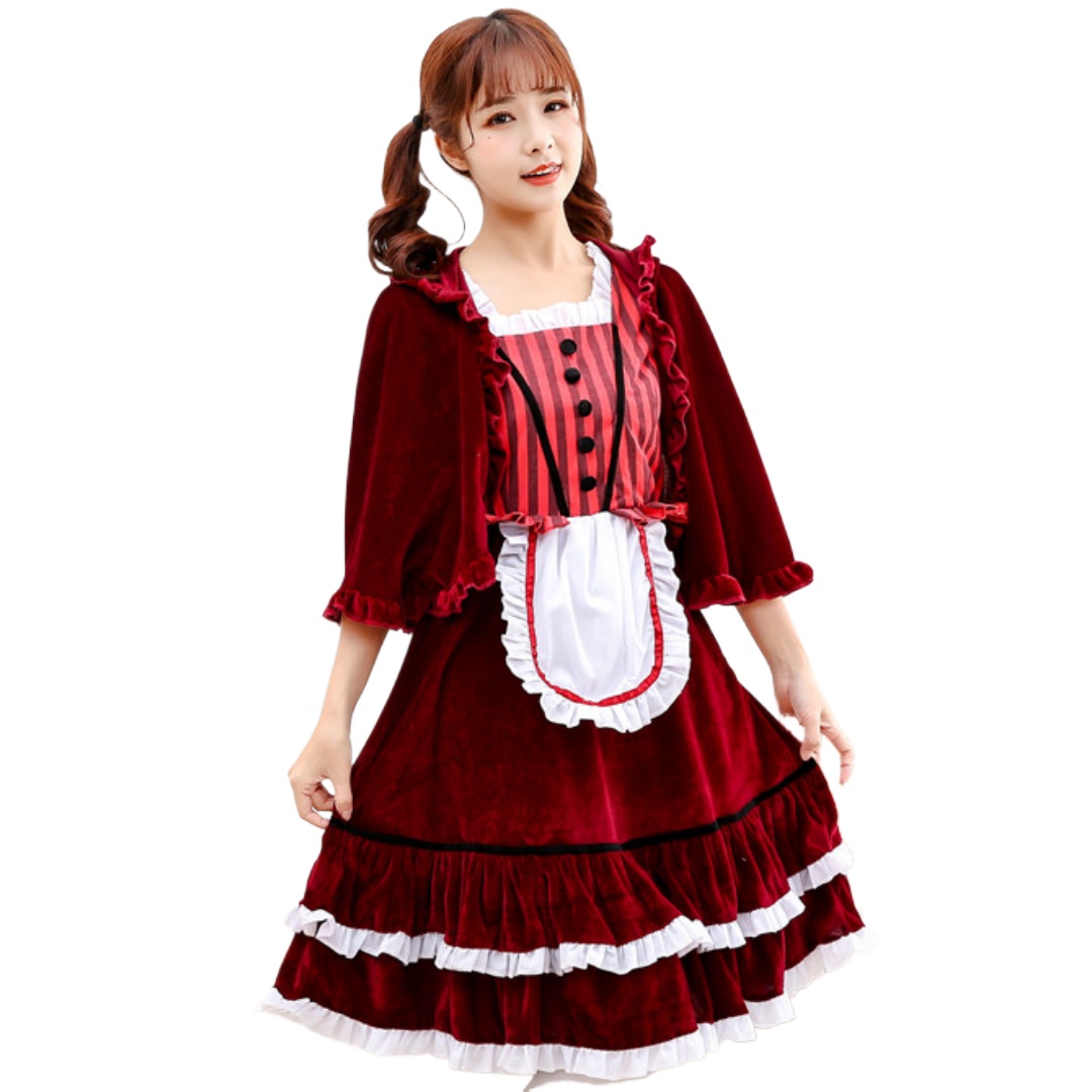 Halloween Costume, Cosplay, Stage Play, Drama, Red Hat, Costume, Cosplay, Burgundy Maid, Maid Costume, House Costume_ecoleips.com
