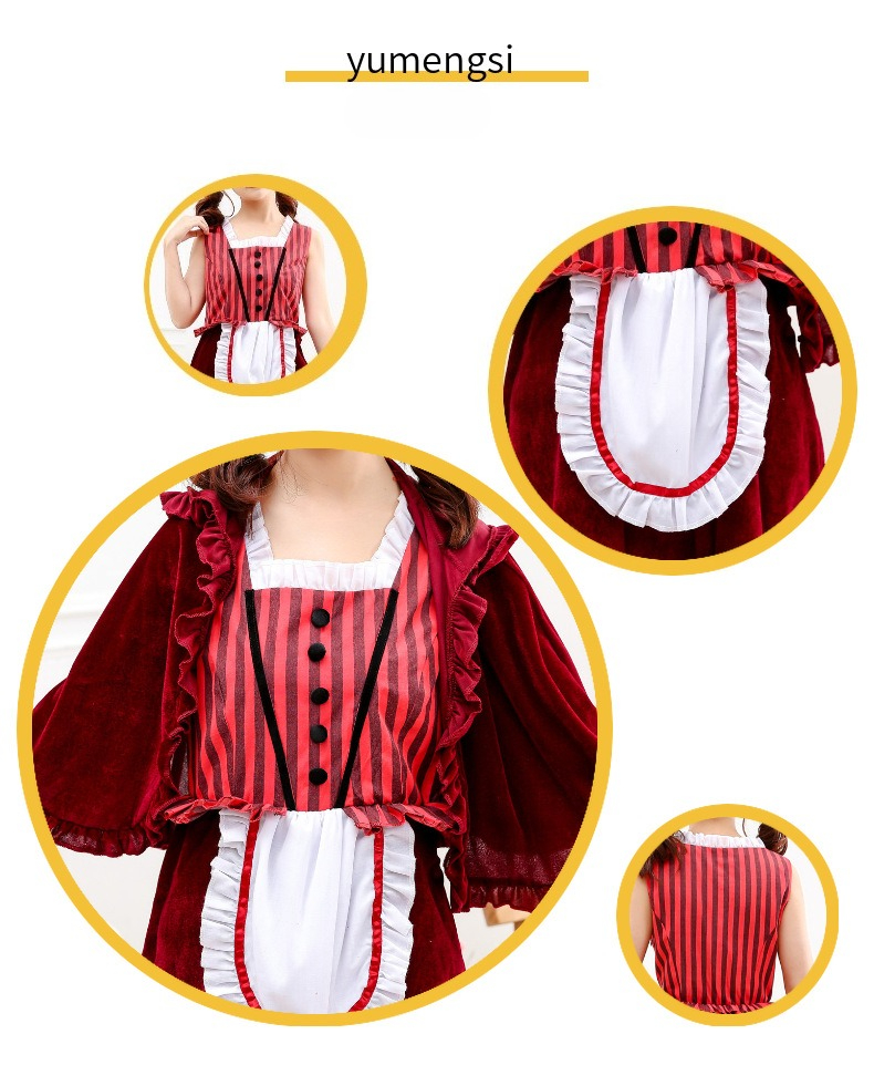 Halloween Costume, Cosplay, Stage Play, Drama, Red Hat, Costume, Cosplay, Burgundy Maid, Maid Costume, House Costume_ecoleips.com