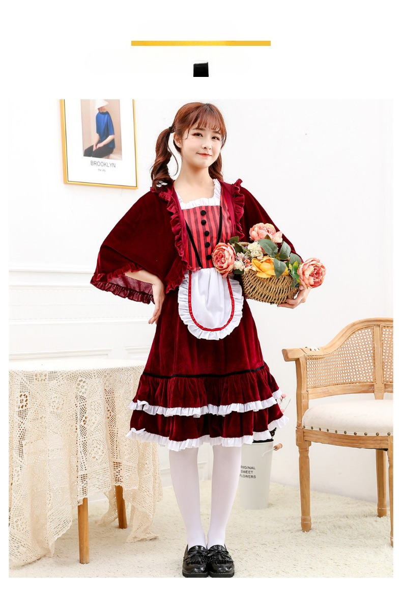 Halloween Costume, Cosplay, Stage Play, Drama, Red Hat, Costume, Cosplay, Burgundy Maid, Maid Costume, House Costume_ecoleips.com
