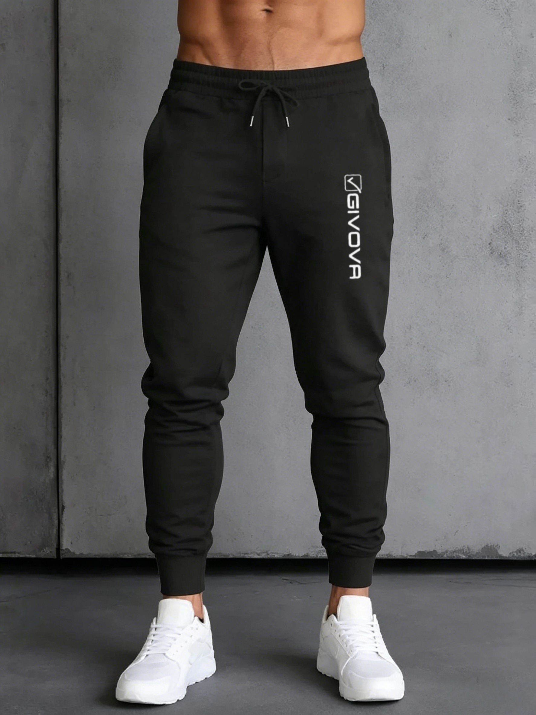 Pantalon de jogging long pour homme, coupe décontractée, taille élastiquée avec cordon de serrage, imprimé GIVOVR, 100 % polyester extensible._voghion.com