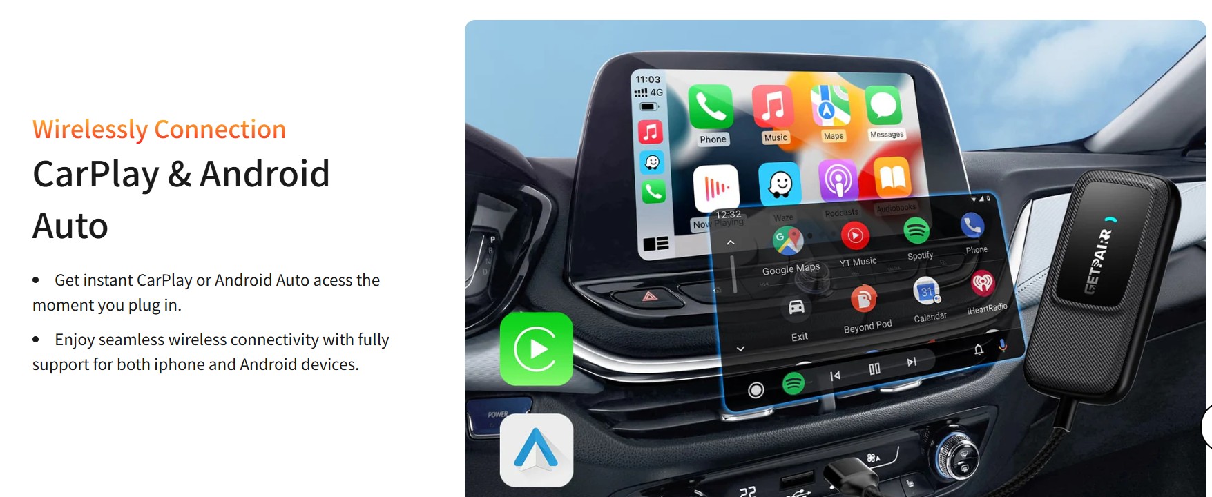 カーナビ GETPAIRR CarPlay AI Box Android Auto GetPairr T7 CarPlay AI Box