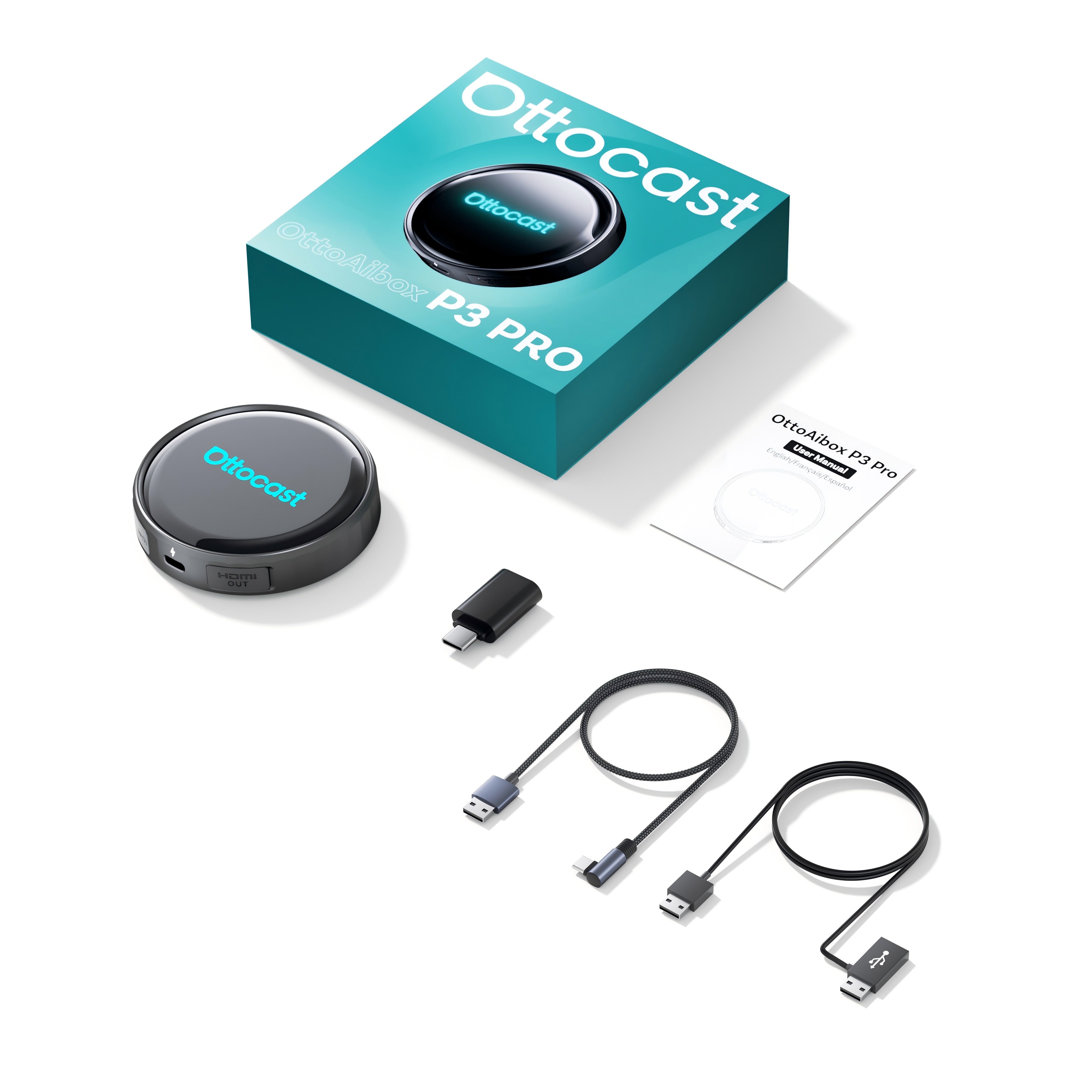 Ottocast P3 Pro CarPlay AI box 2K HDMI Adapter w/Netflix+YT *AI
