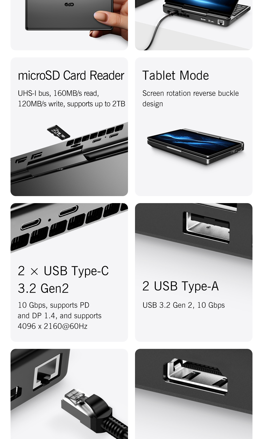 GPD MicroPC 2 Mini Laptop PC 7-inch Intel Processor N250 16GB RAM