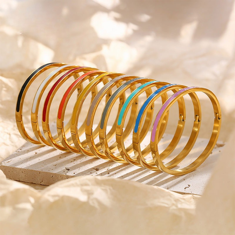 Pulseras de resina epoxi de acero inoxidable dorado para mujer, pulsera de titanio de alta retención de color._voghion.com