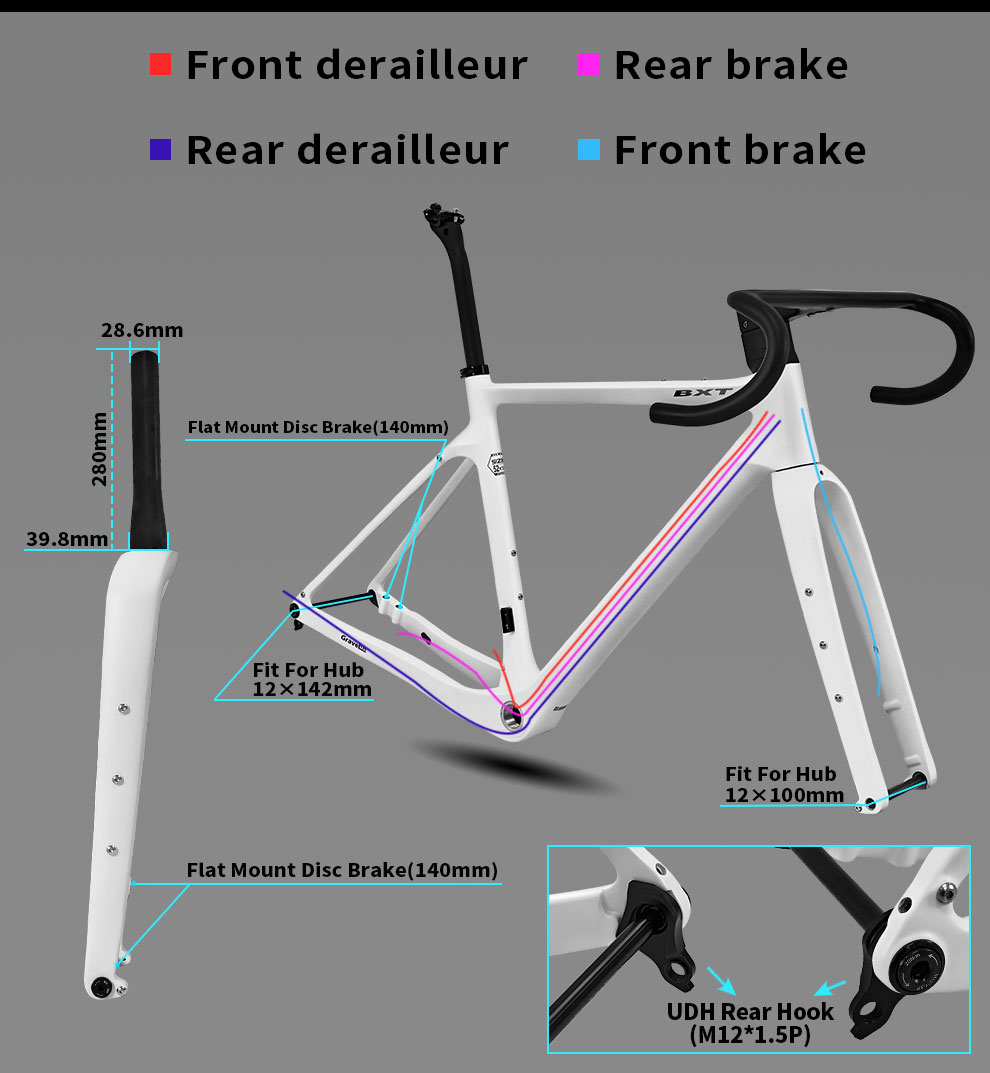 BXT Carbon Gravel Road Bike Frame Disc Brake 700C*45C Gravel