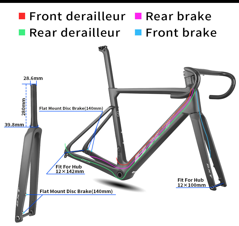 BXT Carbon Aero Road Bike Frameset Integrated Handlebar Disc BB