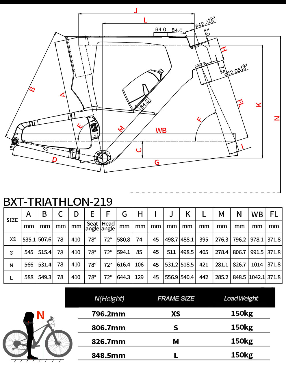 BXT Carbon Triathion TT Bike Frameset Disc Brake Time Trial Road