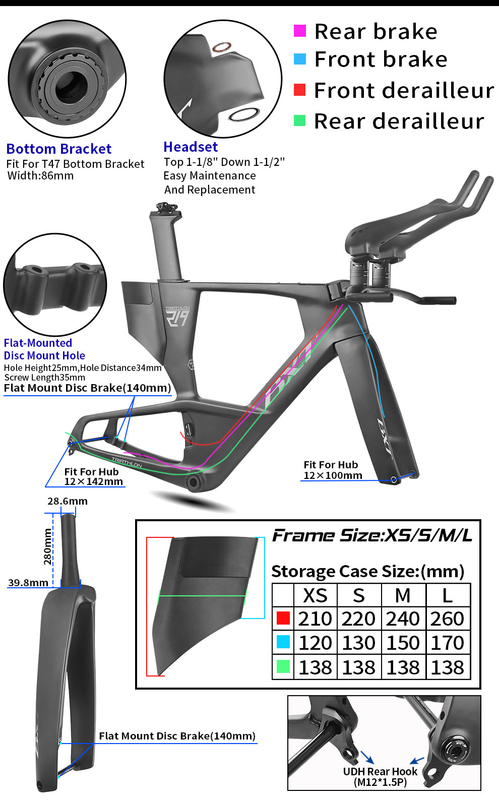 BXT Carbon Triathion TT Bike Frameset Disc Brake Time Trial Road