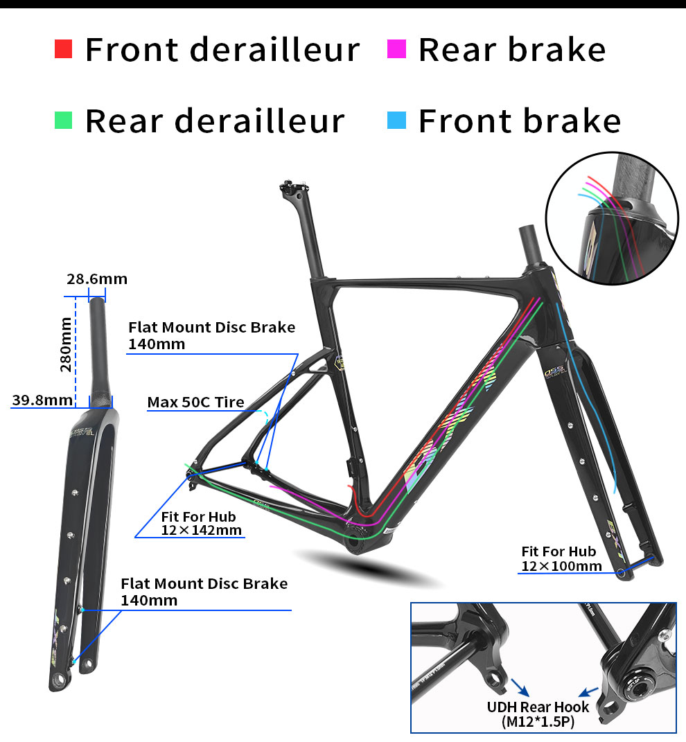 BXT Carbon Gravel Frame 700x50c Road Bike Cyclocorss UDH Disc