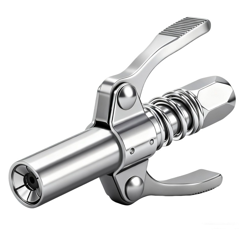 Dual handle locking grease gun coupler