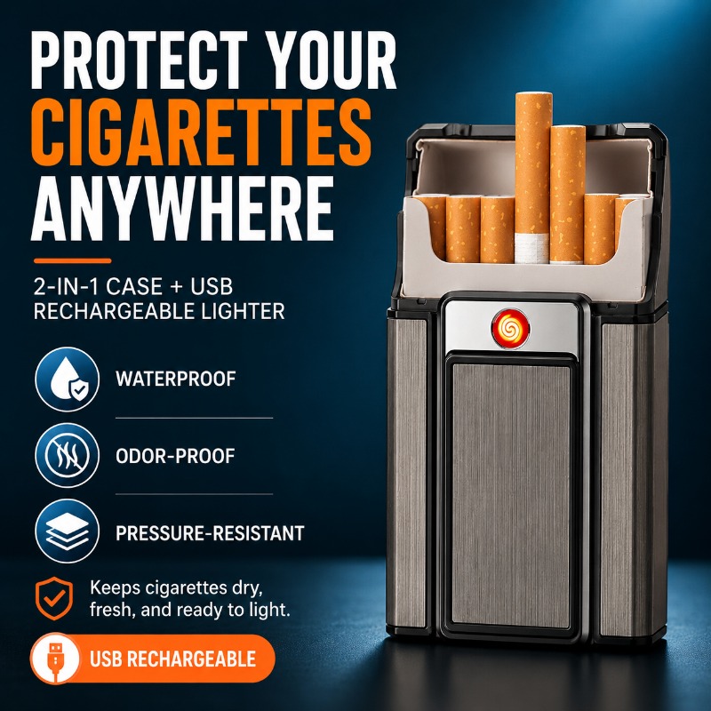 2-in-1 Cigarette Case & Electronic Lighter
