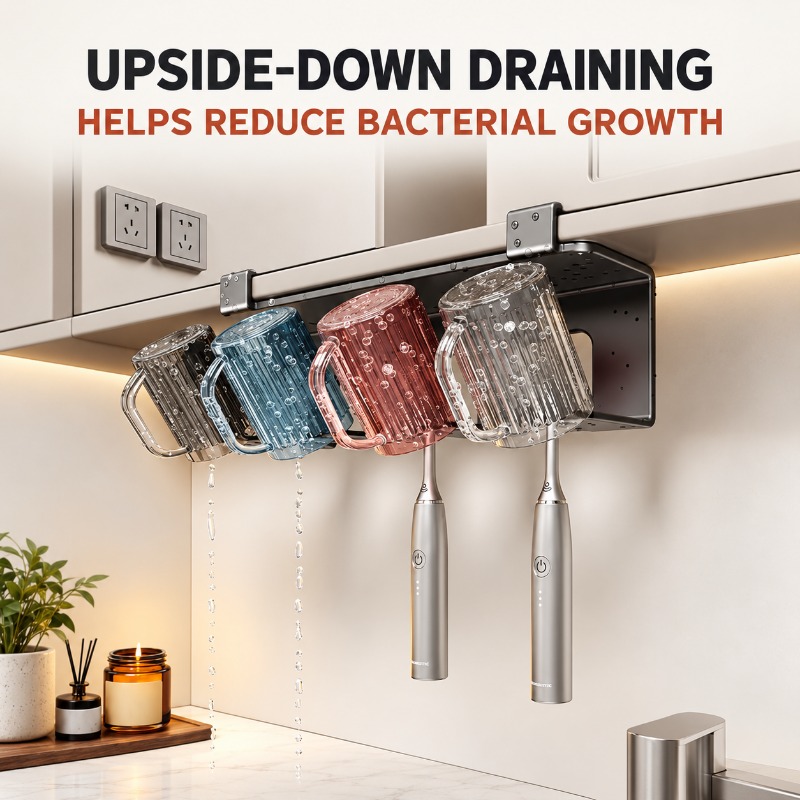 Cups hanging upside down to drain