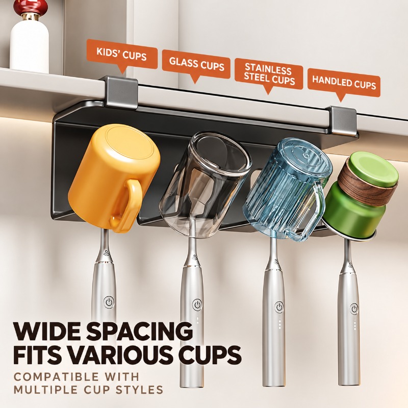 Spaced cup and toothbrush storage slots