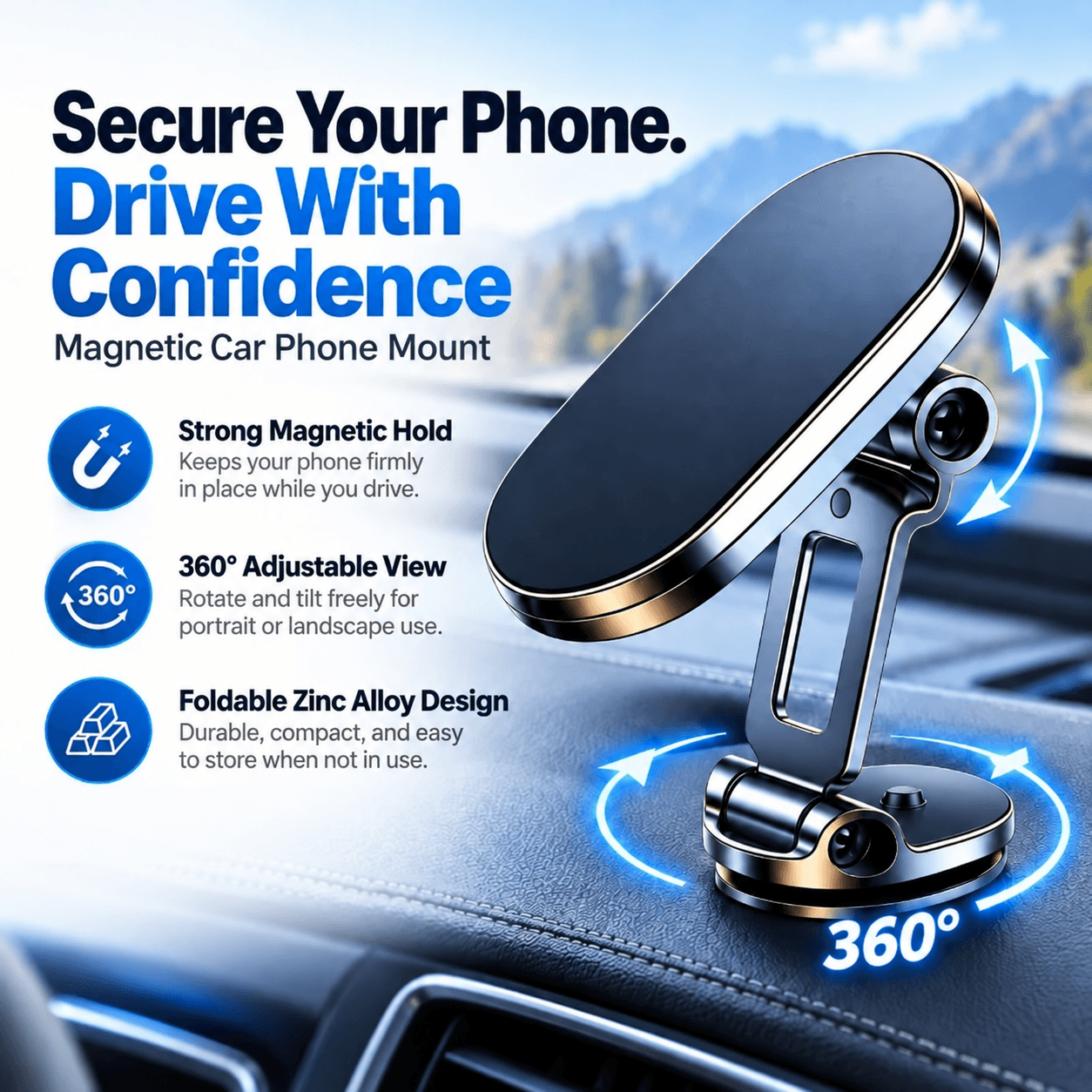 Magnetic Car Phone Mount Hero