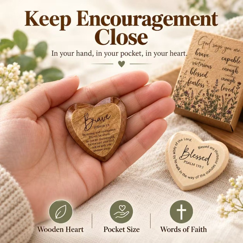 Small wooden heart tokens for carrying in a pocket or handbag