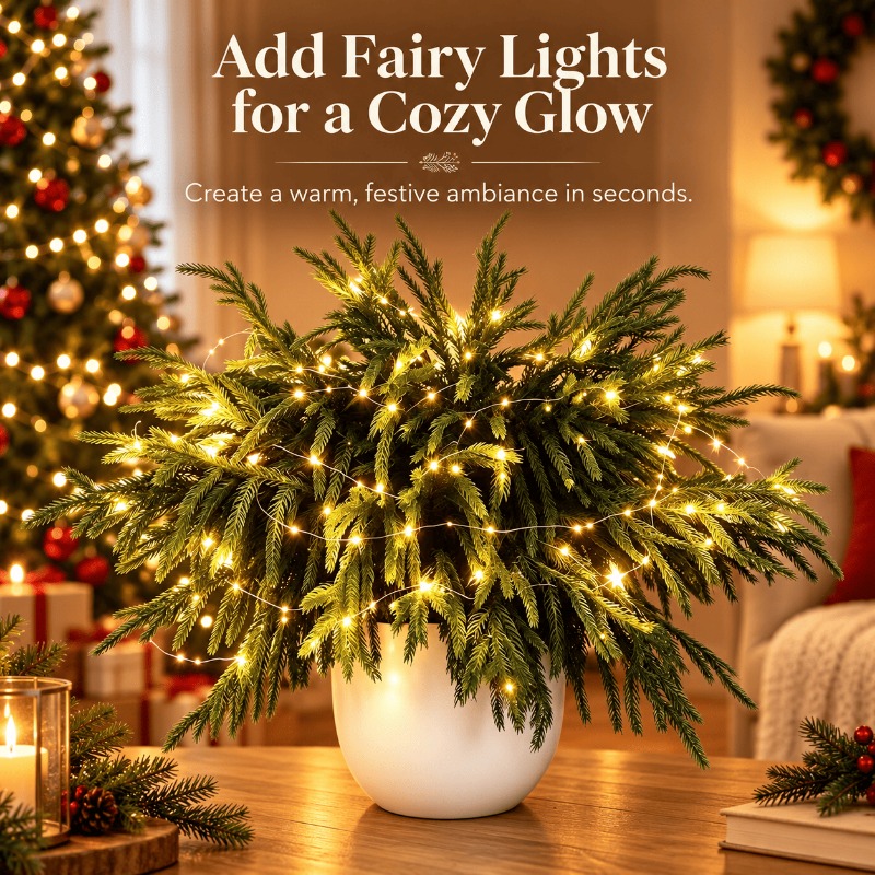Artificial Norfolk pine stems styled in a home setting