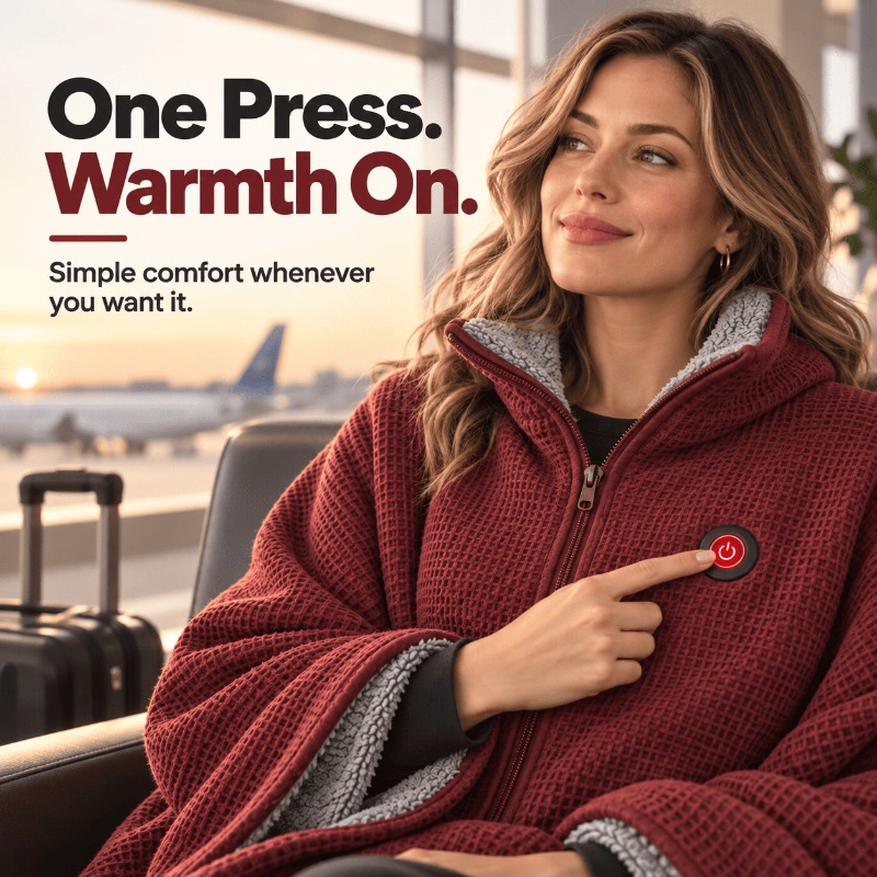 Built-in control button on the heated wearable blanket poncho