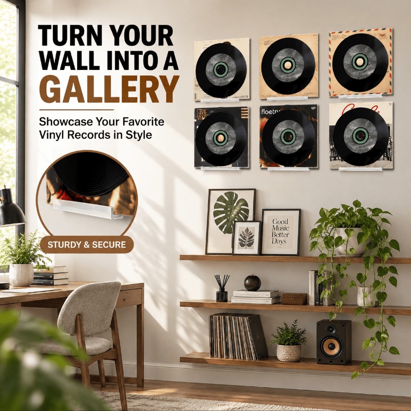 Album covers arranged together as a personal gallery wall