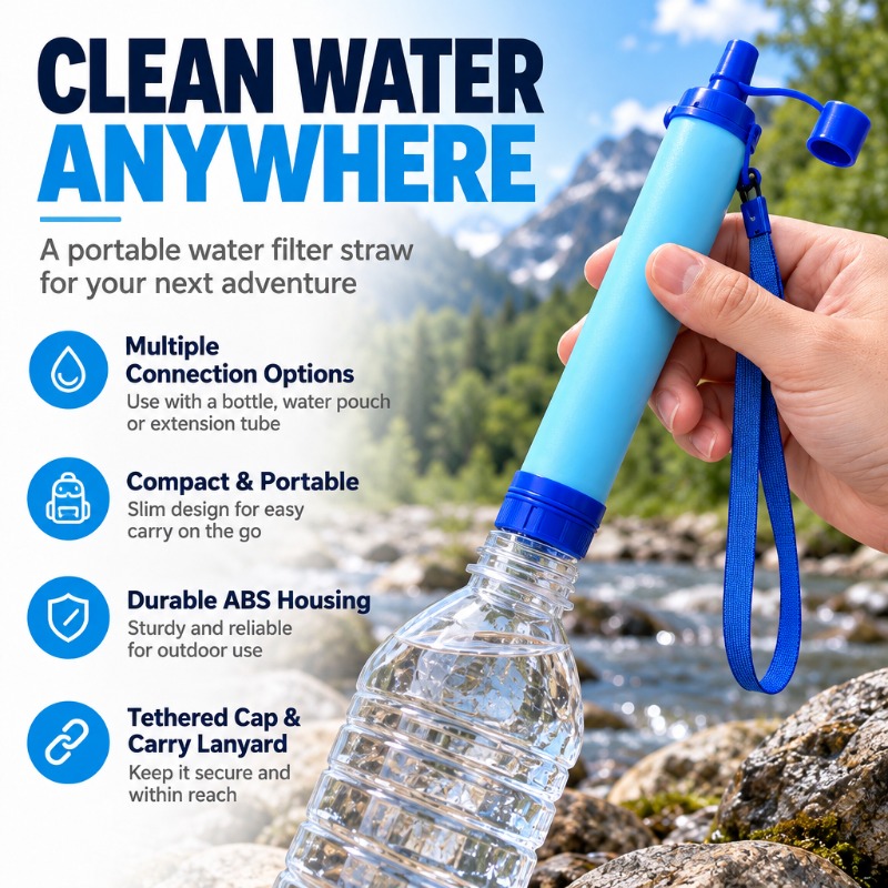 Portable water filter and extension tube setup