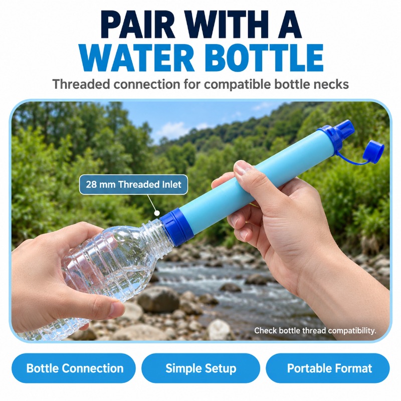 Portable filter connected to a compatible bottle
