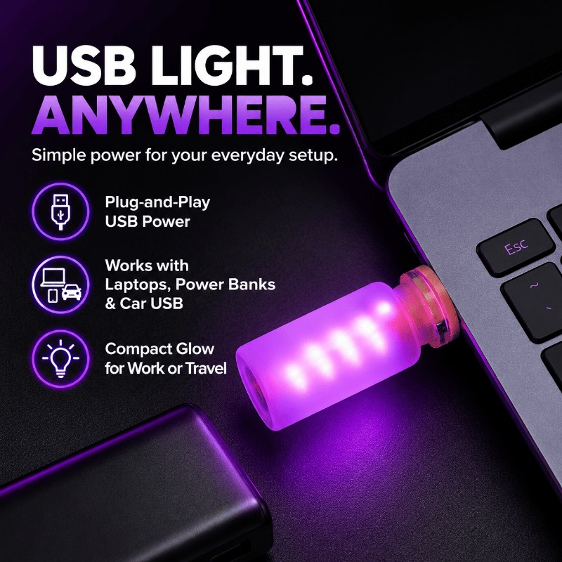 Compact glass ambient light plugged into a USB port