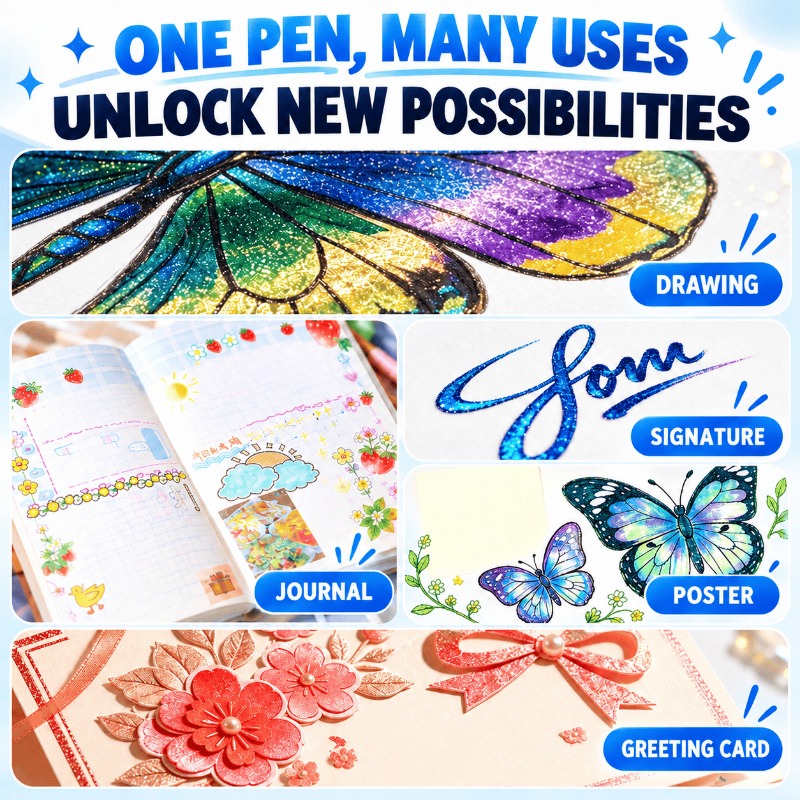 Glitter markers used for journaling and decorative paper crafts