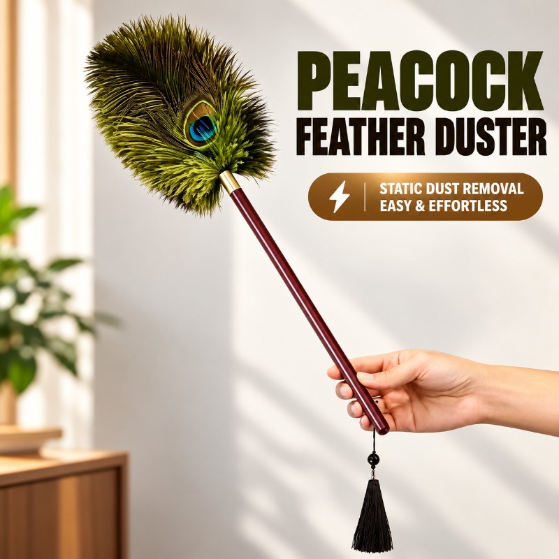 Feather and wooden handle details