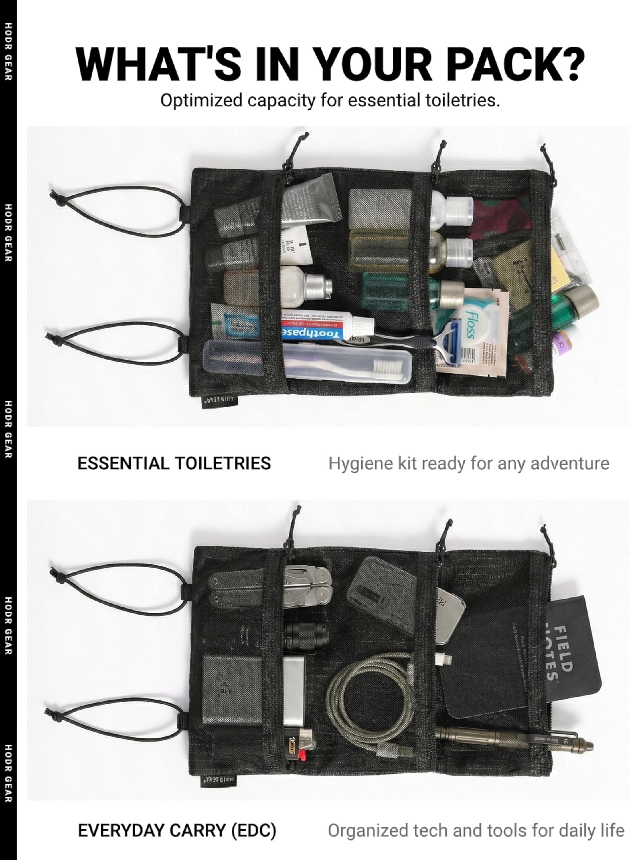 Internal layout organizing charging cables and electronics