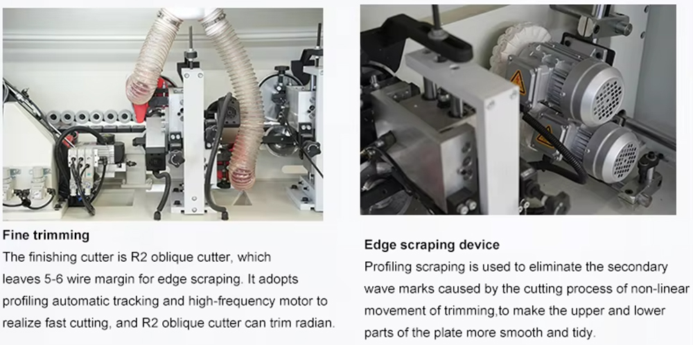 High precision corner rounding and trimming station for edge bander