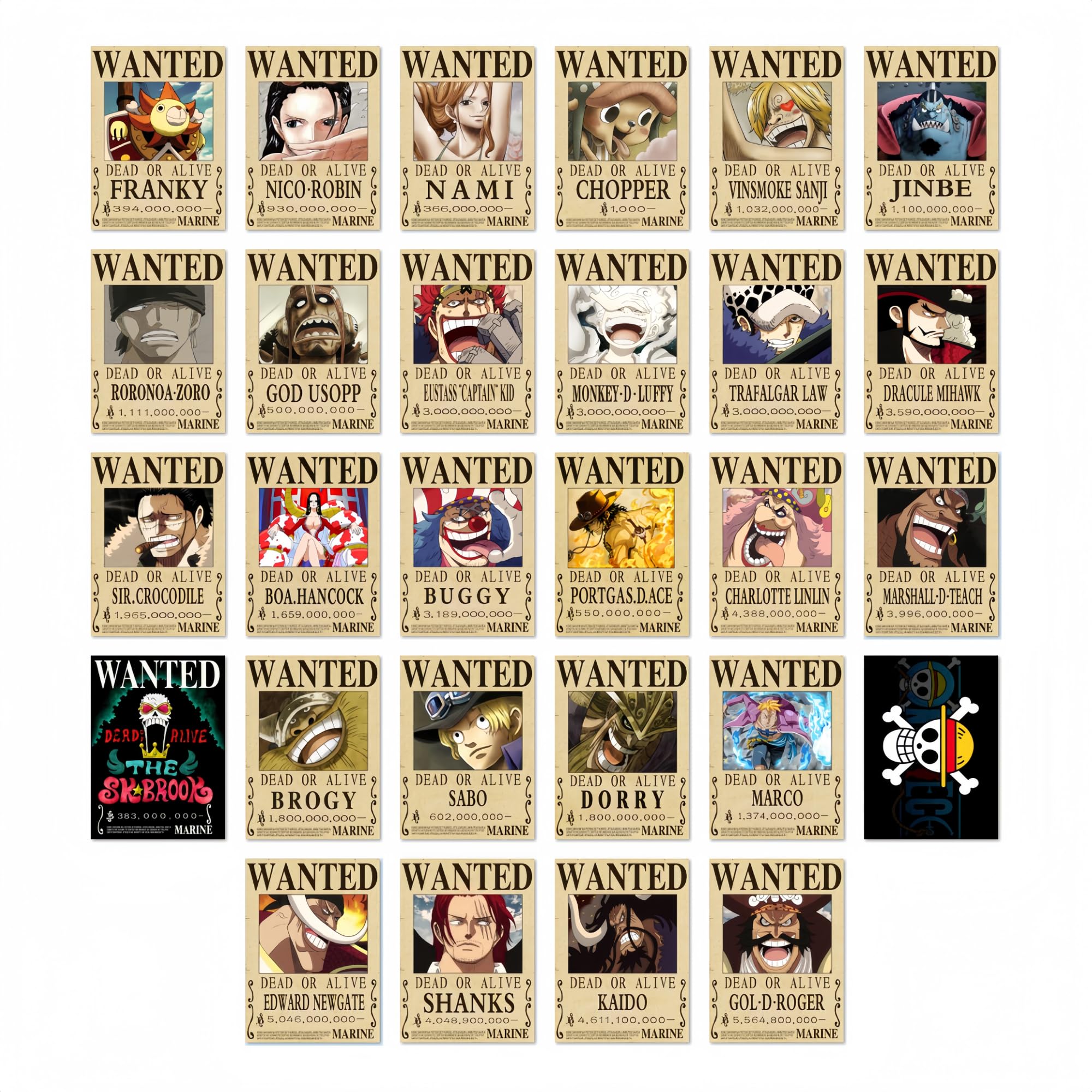 Partyreal Anime OP Wanted Posters 11.2 × 8.3 inches New Bounty Edition 28-Piece Anime Wall Decor Set