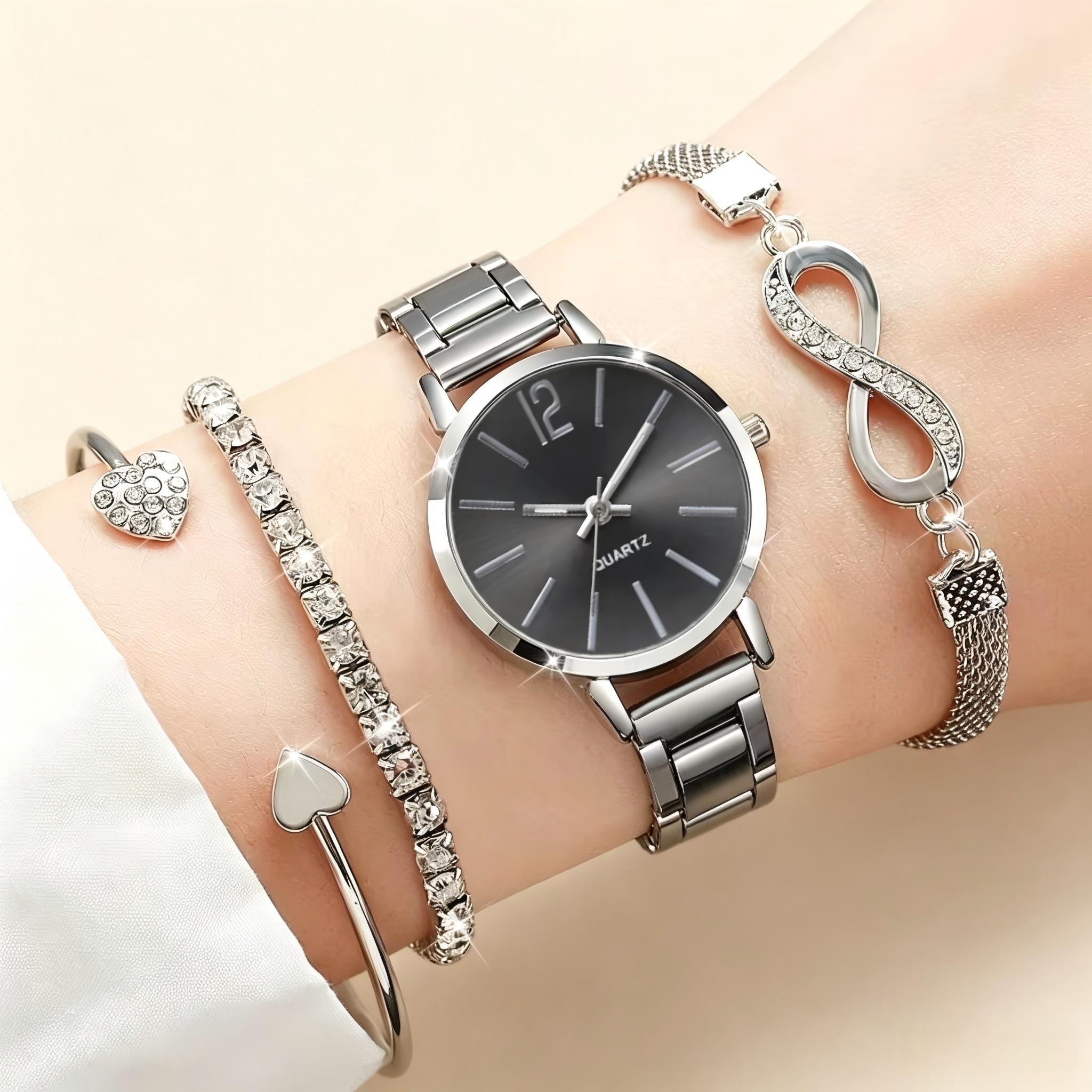 Relógio de pulso feminino casual e moderno com movimento de quartzo e pulseira de aço._voghion.com