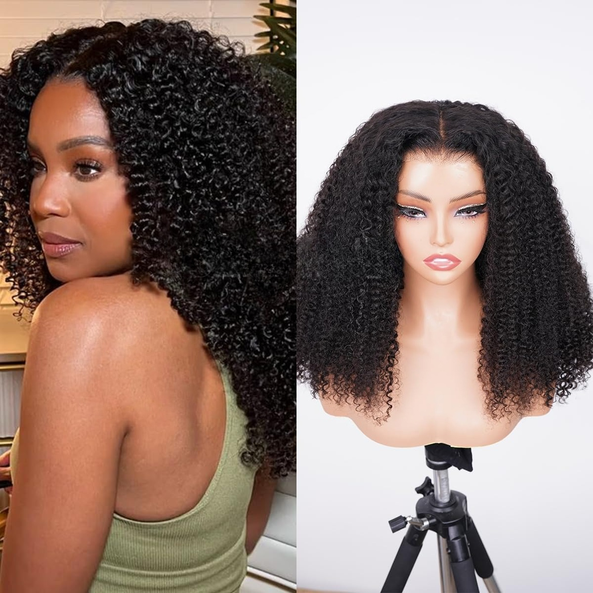 Parrucca birmana riccia e crespa con frontale in pizzo, capelli umani, pronta da indossare, 13x4, per donna, pre-sfoltita e pretagliata, densità 250%, 24 pollici._voghion.com