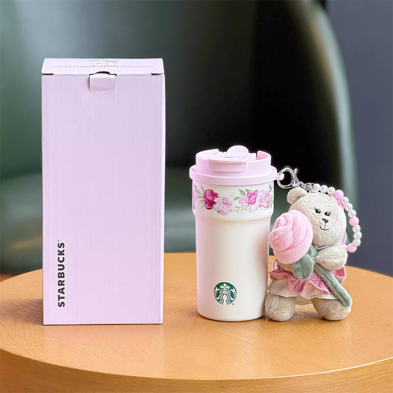 New Starbucks China 2026 Rose Garden 15oz SS Cup With Rose Bouquet
