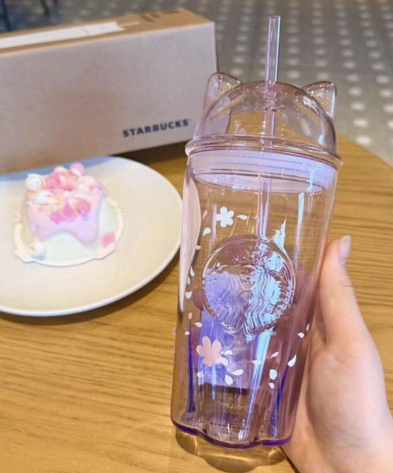 New Starbucks Korea 2026 Cherry Blossom Cat Glass Cold Cup 500ml