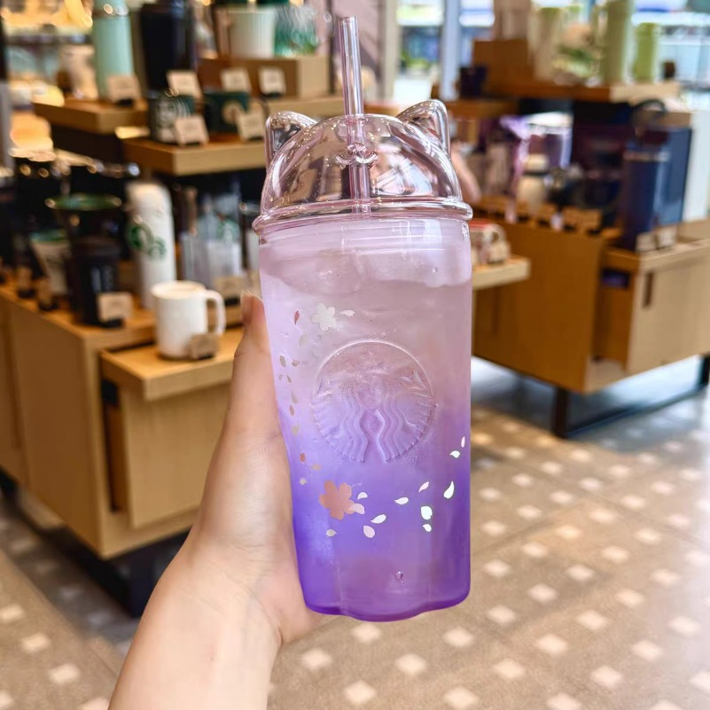 New Starbucks Korea 2026 Cherry Blossom Cat Glass Cold Cup 500ml