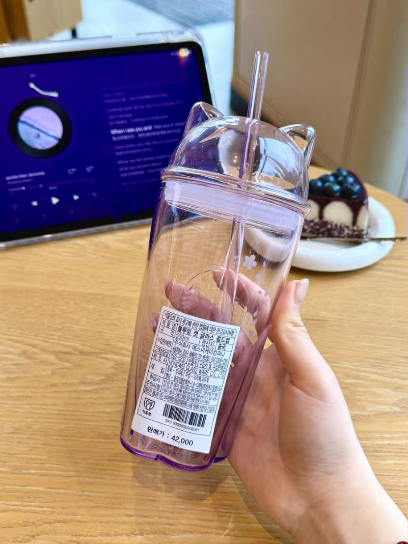 New Starbucks Korea 2026 Cherry Blossom Cat Glass Cold Cup 500ml