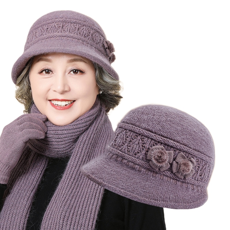 Winter Warm Knitted Hat Scarf Set For Women, Thick Fleece Lined Beanie For Mom Grandma Elderly, Soft Coldproof Cap_voghion.com