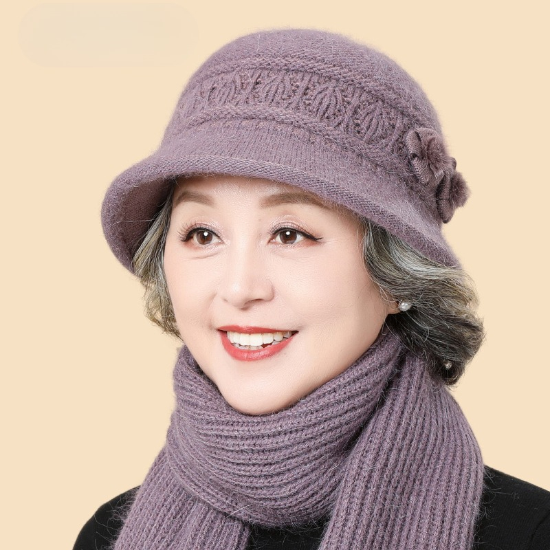 Winterwarmes Strickmützen-Schal-Set für Damen, dick gefütterte Mütze für Mama, Oma und Senioren, weiche, kältebeständige Kappe_voghion.com