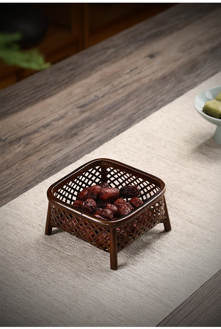 Bamboe geweven fruitmand, grote gelakte ronde opbergmand, snackdoos, handgemaakte theedoos van bamboe._voghion.com