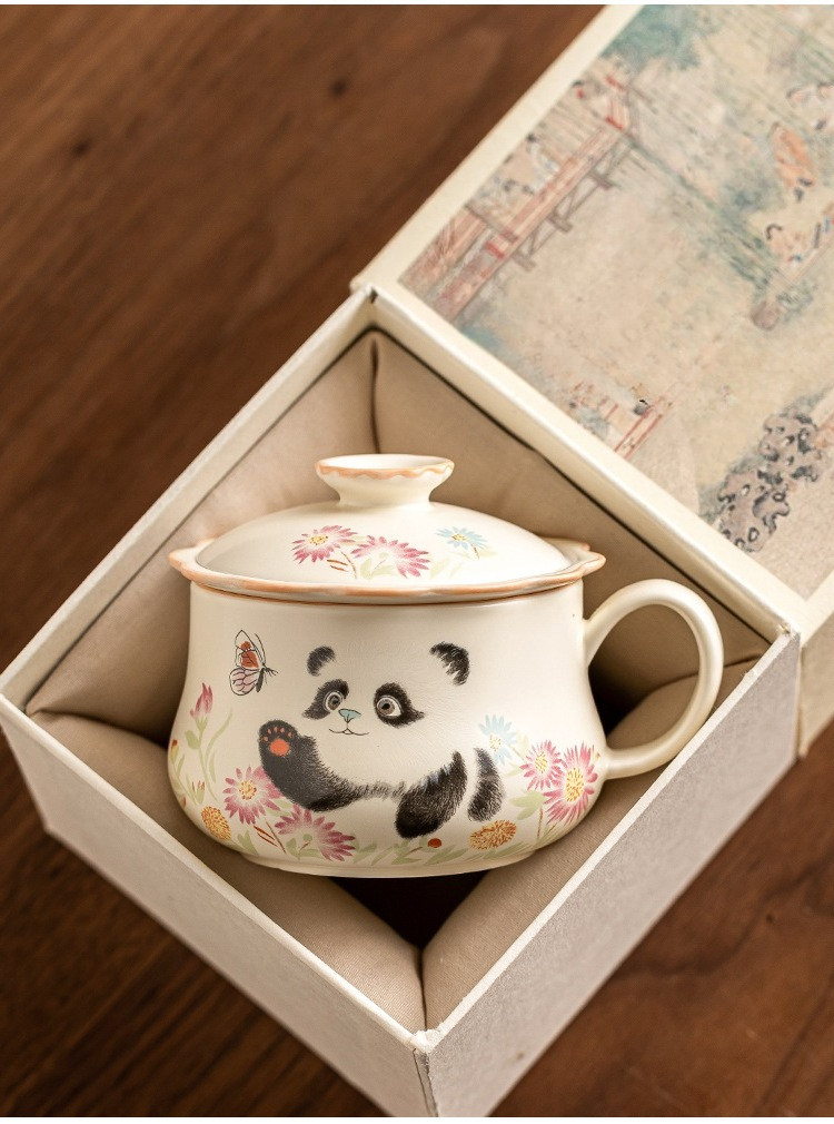 Beige Panda Office Cup Tea Separation Mug High Value Ceramic Coffee Cup_voghion.com