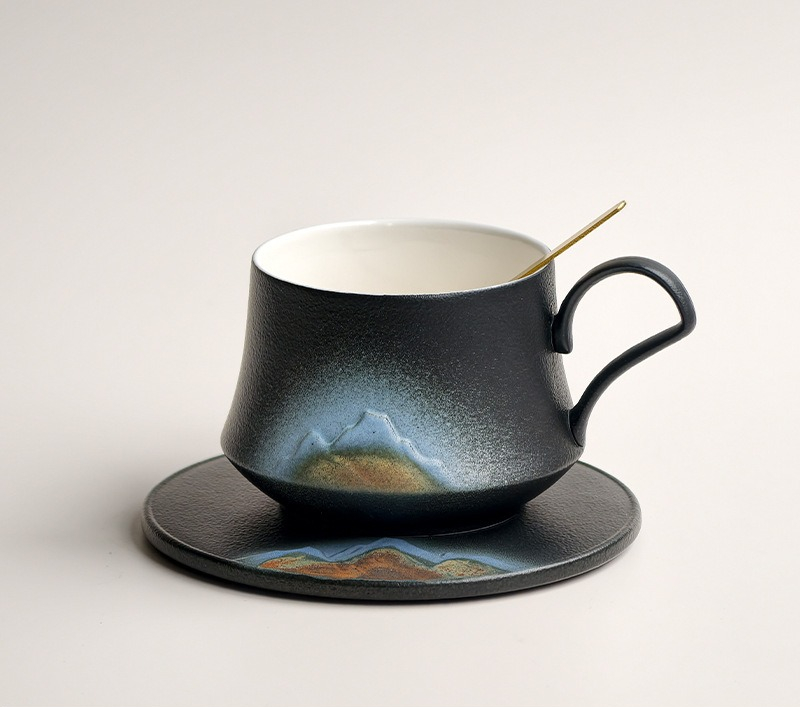 Tazza da caffè, set di tazza e piattino in ceramica, tazza con decorazione latte art in rilievo_voghion.com
